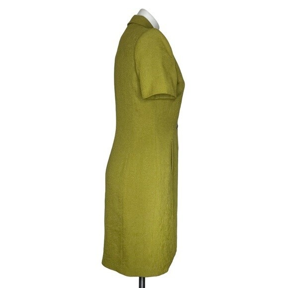 KASPER ASL Chartreuse Green Dress Short Sleeve Button Up Lined Size 6P Vintage - Picture 3 of 11